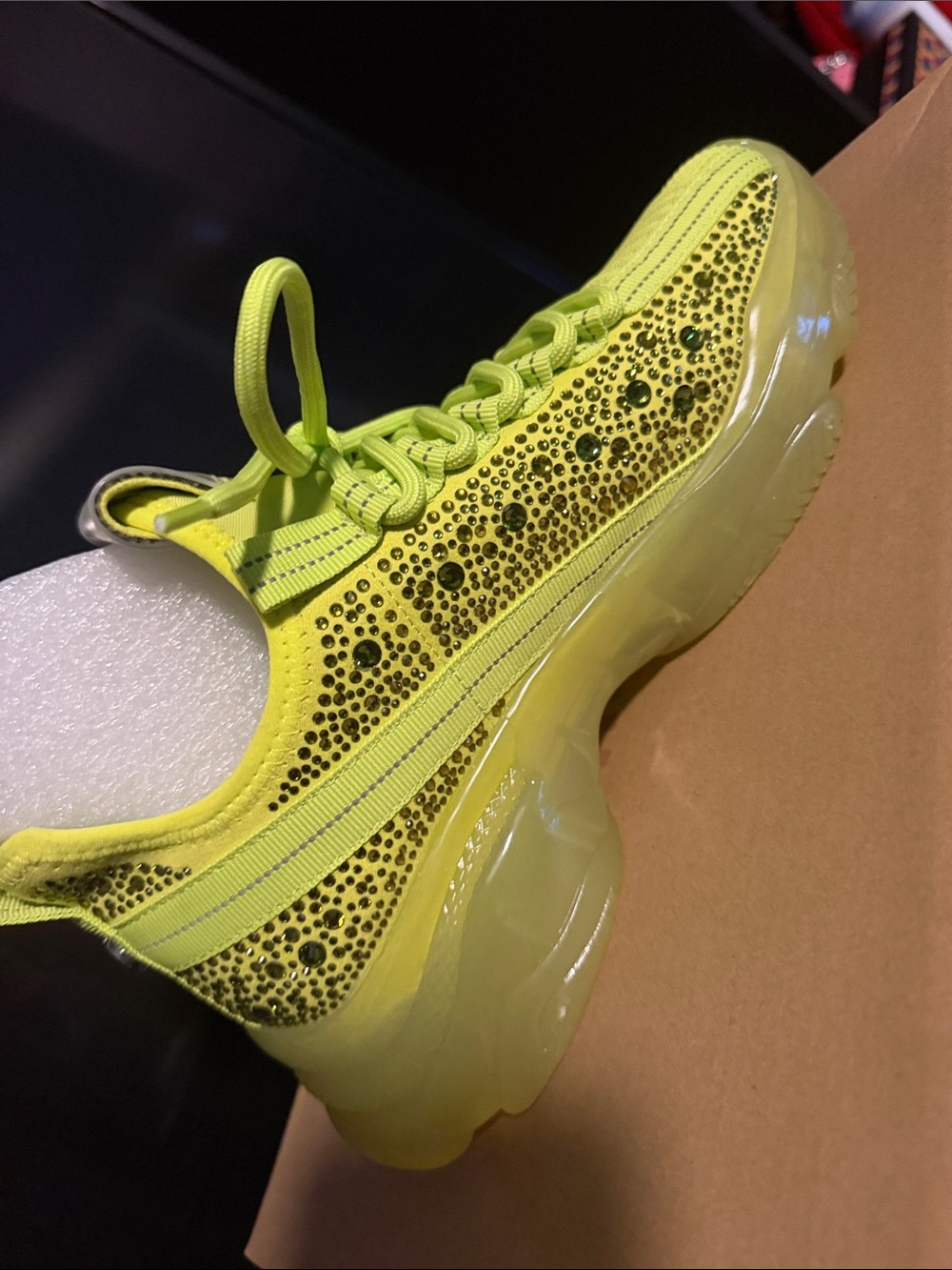 Steve Madden Neon Yellow Crystal-Embellished Athletic Sneaker